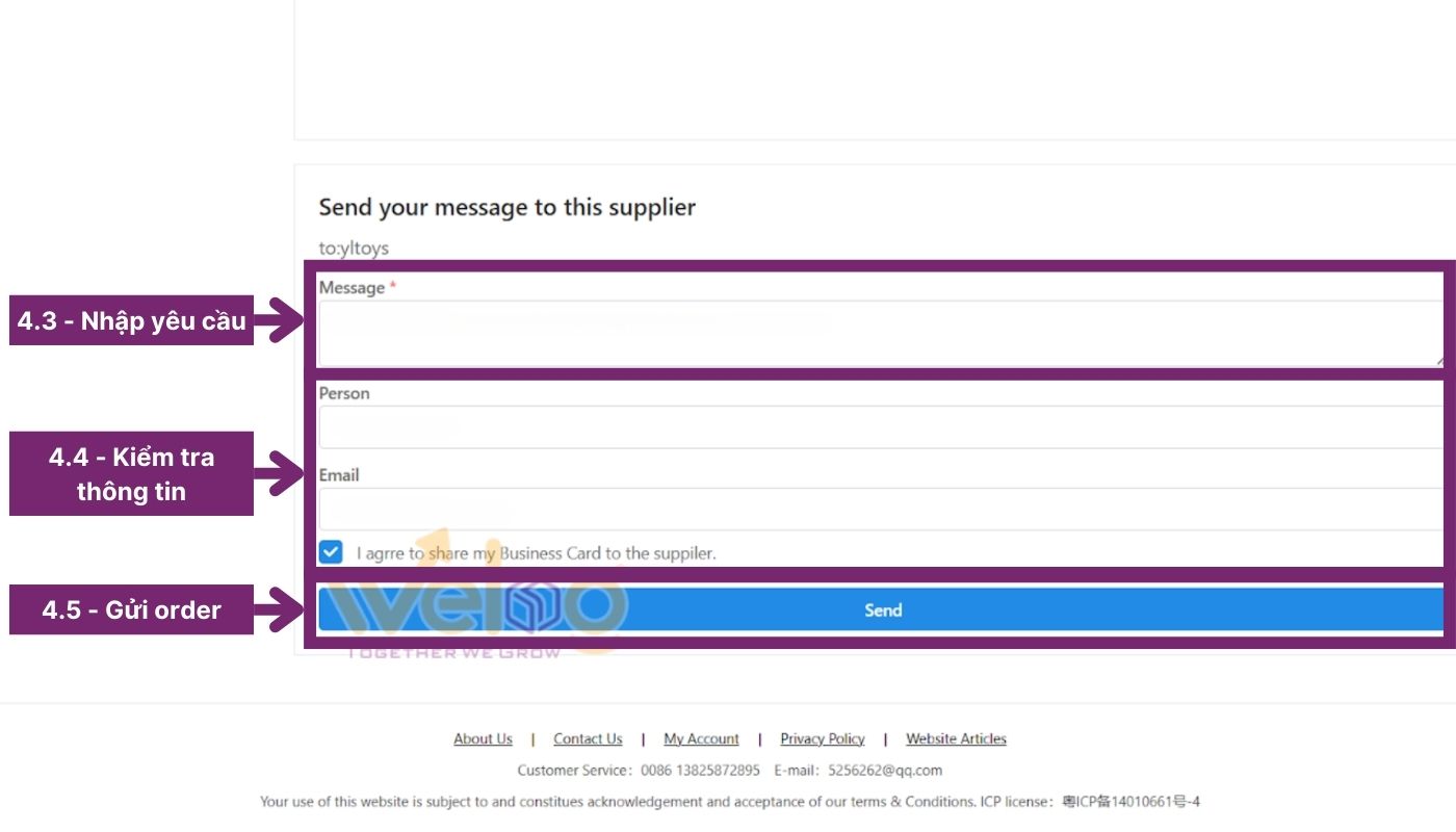 Hoàn tất thông tin đặt hàng và gửi yêu cầu mua hàng qua Toybaba.com