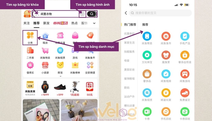 Tìm hàng secondhand bằng từ khóa, hình ảnh hoặc danh mục sẵn có