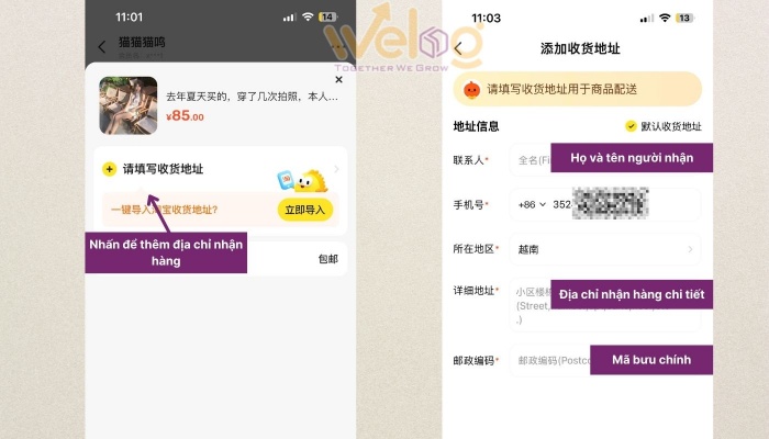 Ghi địa chỉ giao hàng và tiến hành thanh toán đơn hàng
