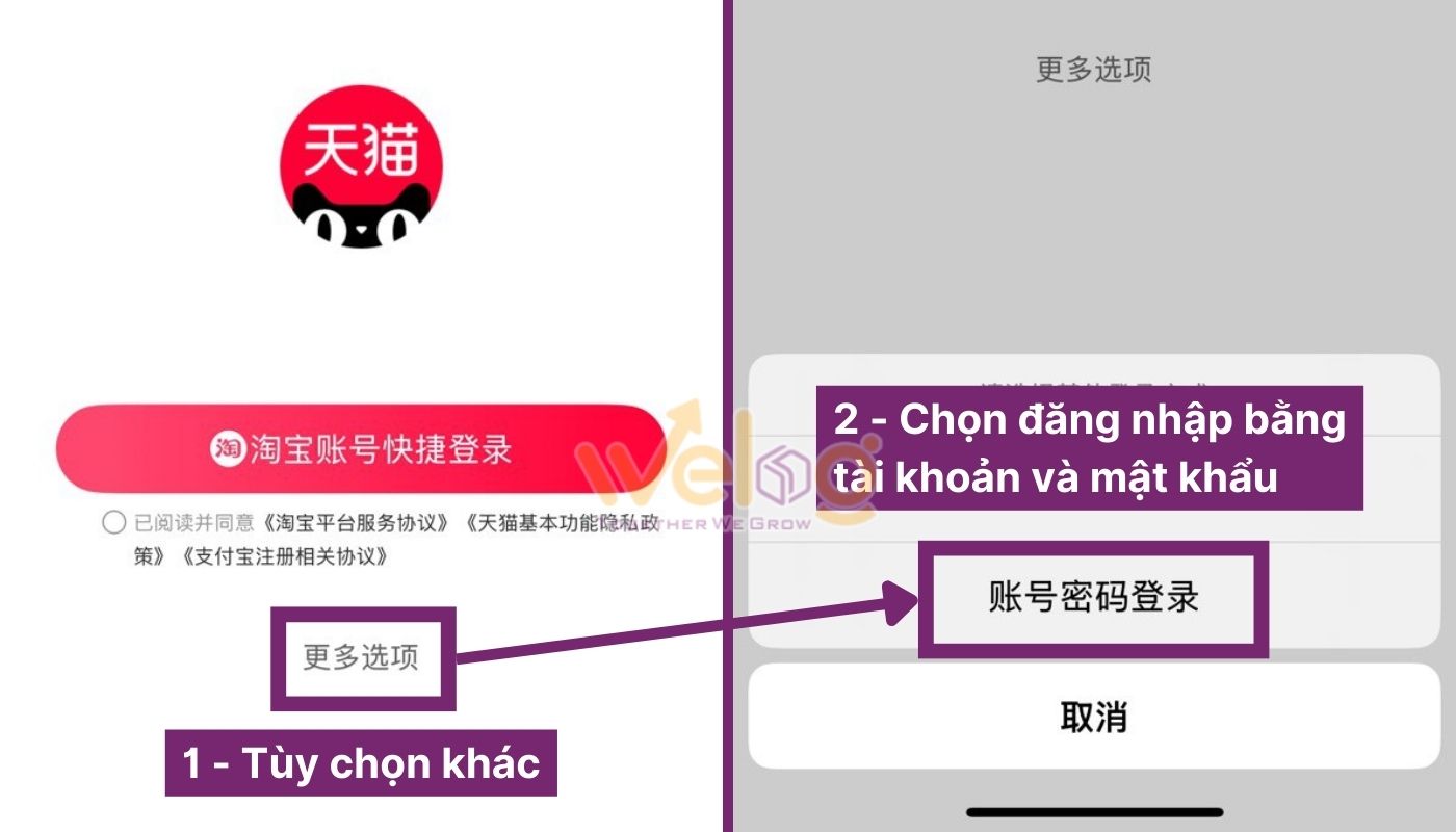 Chọn phương thức đăng nhập khác và tiến hành đăng ký