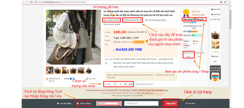 Chọn nội dung cần dịch trên app Taobao