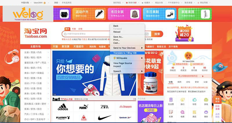 Click chọn vùng trống trong trình duyệt và chọn translate