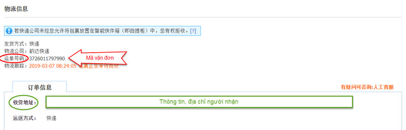 Copy mã vận đơn xuất hiện trên màn hình 