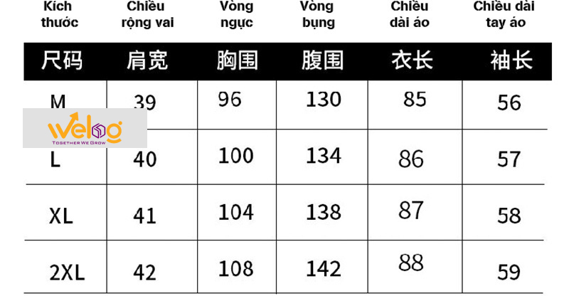 Dịch bảng size quần áo Trung Quốc