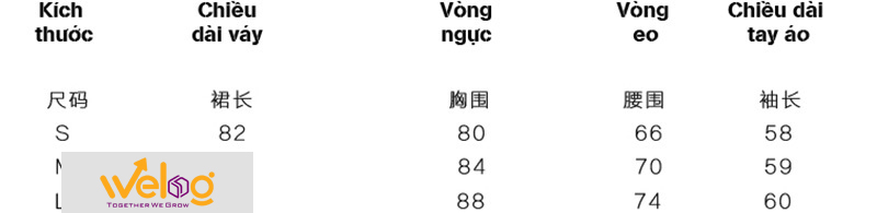 Dịch bảng size shop váy Trung Quốc