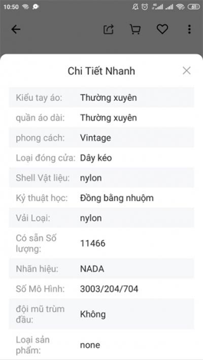 Xem chi tiết thông tin sản phẩm đã chọn