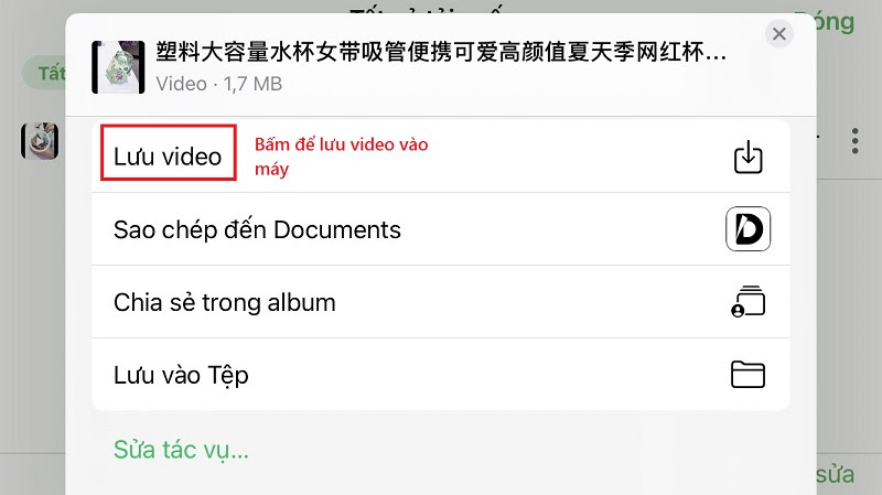 Cuối cùng bấm vào “Lưu video” là bạn đã thành công lưu video về thư viện ảnh của mình rồi