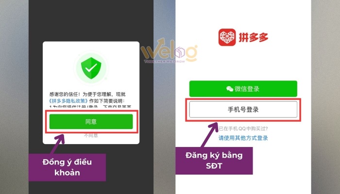 Chấp nhận điều khoản sử dụng và chọn đăng ký bằng SĐT