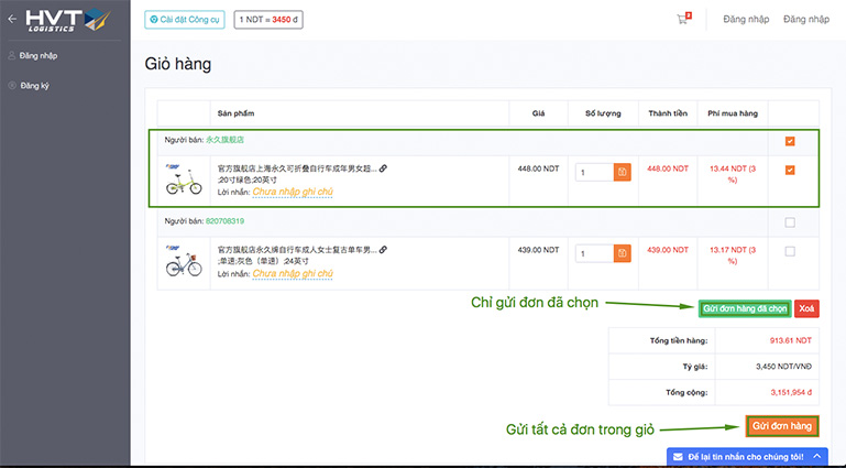 Quy trình mua xe đạp trên Taobao với WeLog