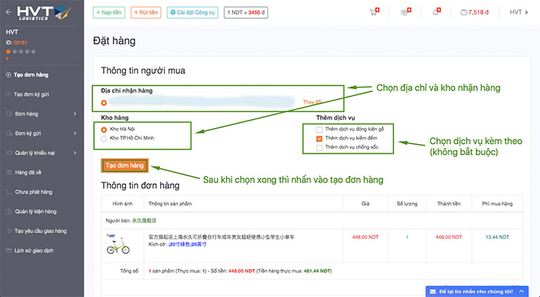 Quy trình mua xe đạp trên Taobao với WeLog