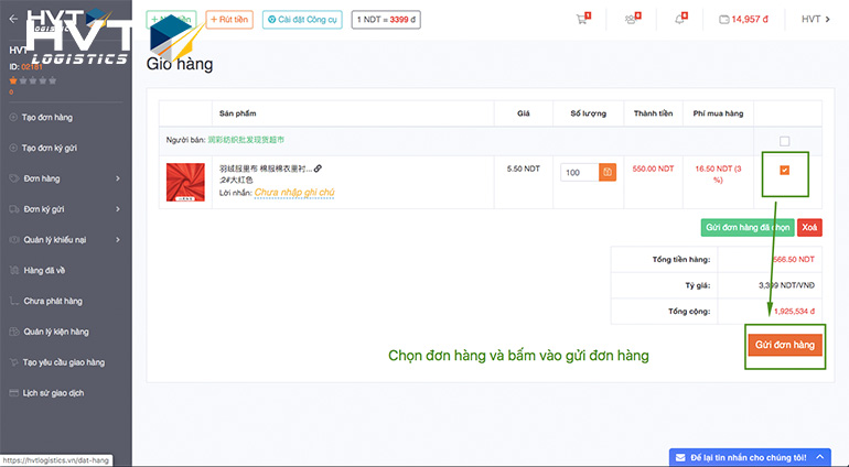 Quy trình order vải Taobao của WeLog
