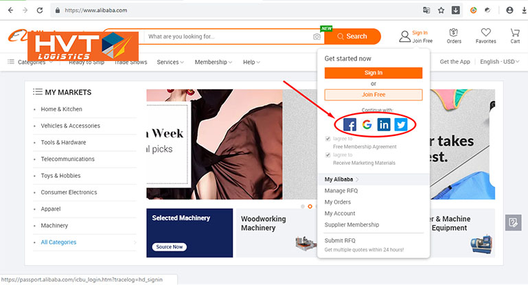 Đăng ký tài khoản alibab dùng chung cho cả taobao 1688 và tmall