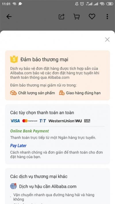 Thanh toán trên alibaba
