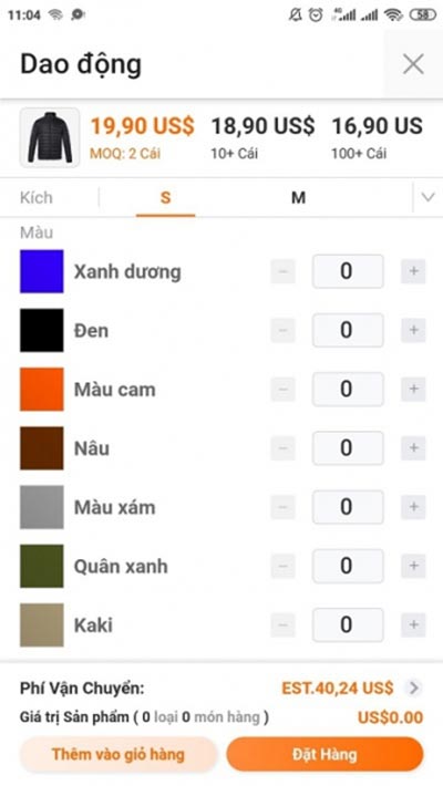 Lựa chọn màu sắc, số lượng sản phẩm