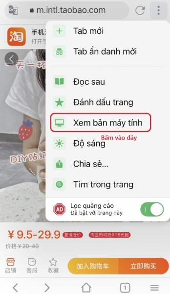 Nhấp vào “Xem bản máy tính” để chuyển sang web dành cho máy tính